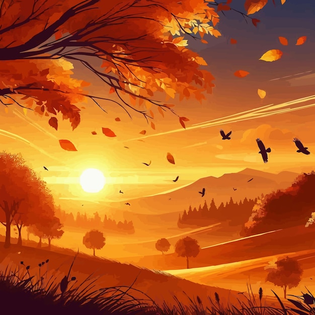 Vector free vector autumn sunset