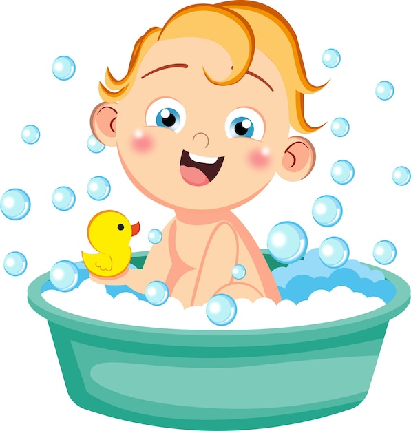 Premium Vector | Free vector a baby boy having bath