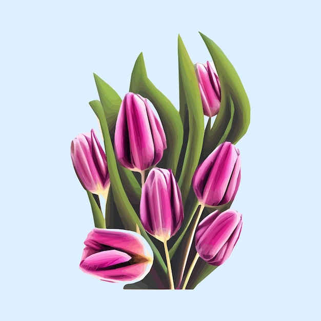 チューリップと無料のベクトルの背景 手描きイラスト 幸せな母の日 ピンクのチューリップと春の休日のデザイン テンプレート バニーの花で設定されたかわいいイースター
