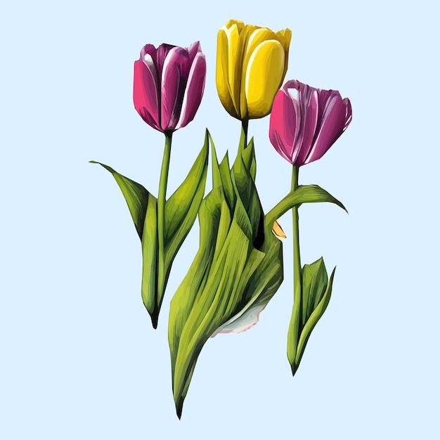 Sfondo vettoriale gratis con tulipani illustrazione disegnata a mano buona festa della mamma modello di design per le vacanze primaverili con tulipano rosa pasqua carina con fiori di coniglietto