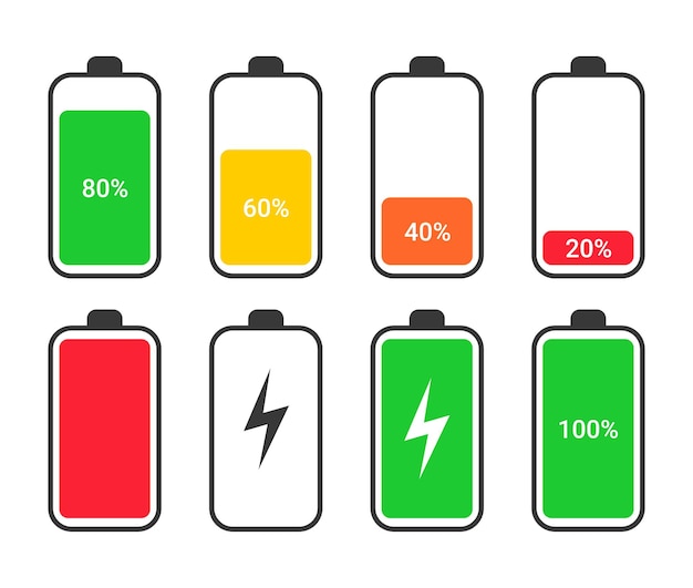 Vettore set di icone dei livelli di batterie vettoriali libere