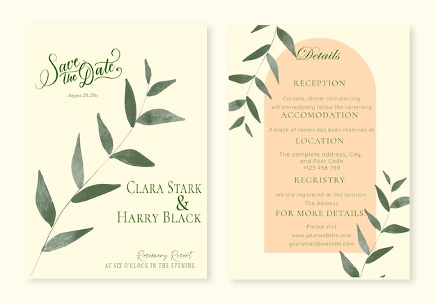 free vector beautiful minimalist watercolor wedding card set