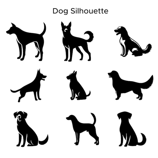 Set gratuito di silhouette di cane nero e bianco vettoriale