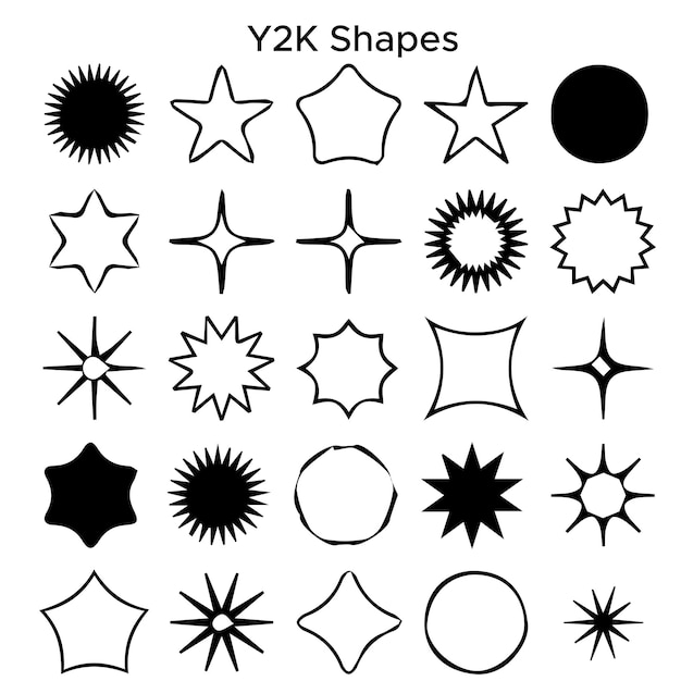 Vector free vector black and white y2k shapes set