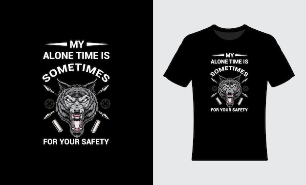 동기 부여 인용문이 포함된 무료 벡터 검은 늑대 머리 티셔츠 디자인