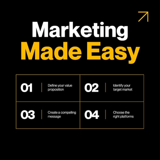 Free vector black and yellow bold marketing tips