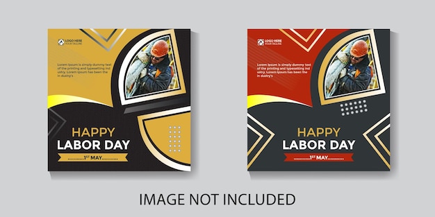 Free vector black and yellow happy labour day ig post collection