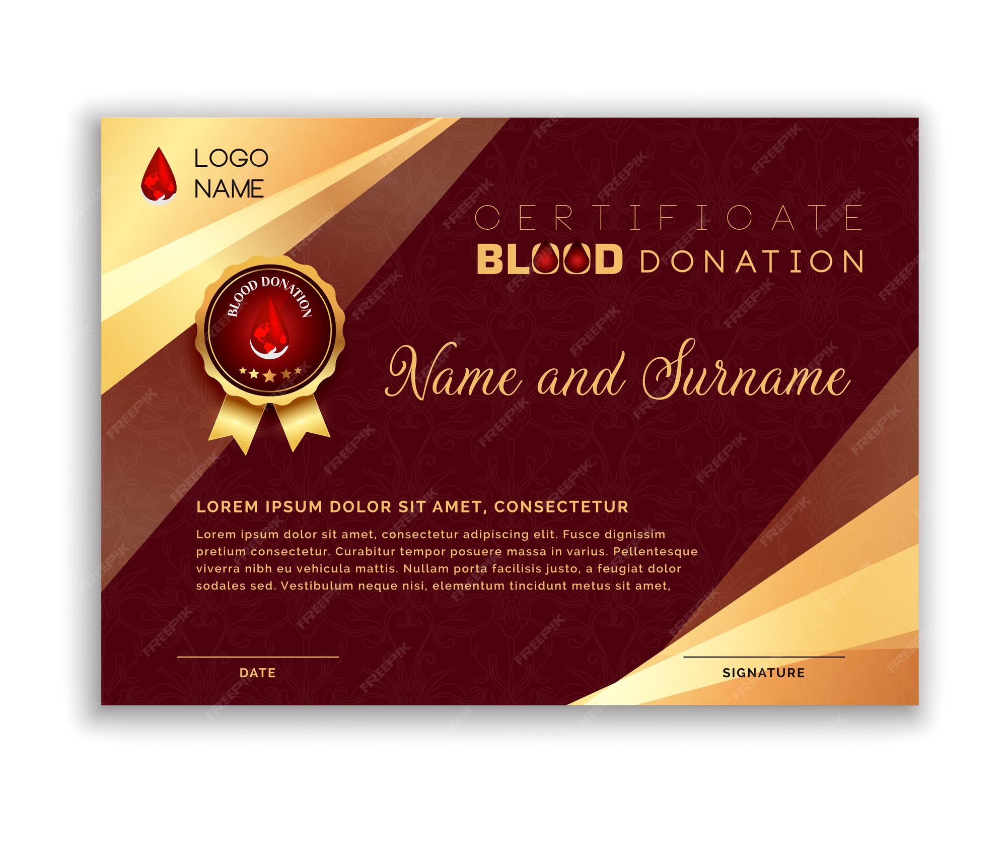 Premium Vector Free vector blood donation certificate template in red Premium Vector Free vector blood donation certificate template in red
