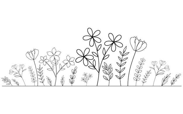 ベクトル 無料ベクター植物の抽象的なライン アート手描きのハーブの花の花束