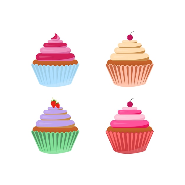 Vettore illustrazione realistica luminosa dei cupcakes di vettore libero