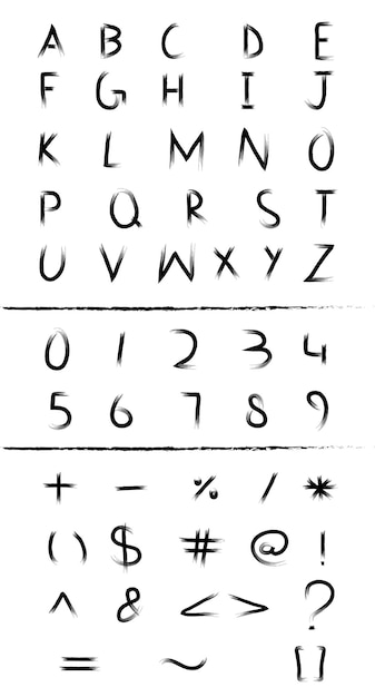 Free vector brush stroke alphabets numbers and mathematical signs