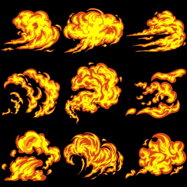 Free vector bundle of assets smoke fire explosion orange red color