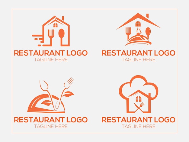 Free vector cafe and restaurant house logo design with food and drinks logo