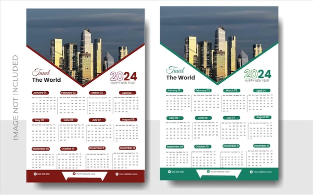 Free vector calendar layout in printable 2024 new year calendar layout