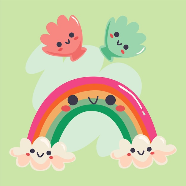 Free vector a cartoon illustration of a rainbow and the words happy cat and the rainbow