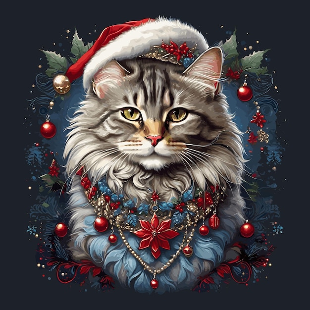 無料のベクトルクリスマス笑顔の猫Tシャツデザインのカラフルな猫セット