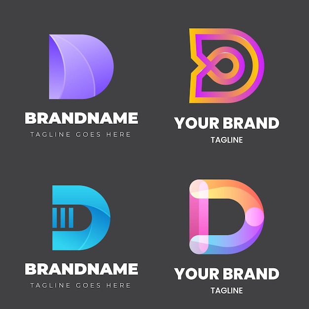Free vector collection of different gradient d logos
