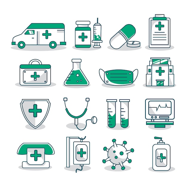 Vector free vector collection of medical icons line color