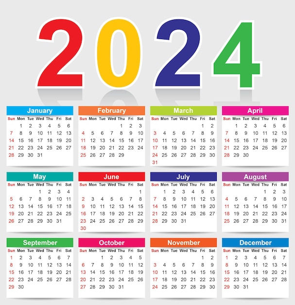 Free Vector Colorful 2024 Calendar design