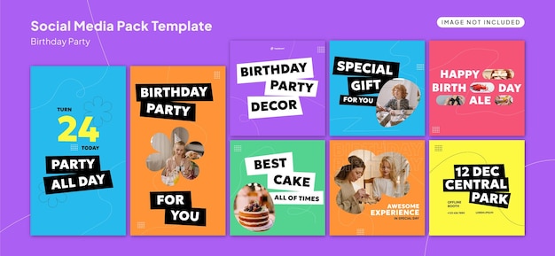 Бесплатный векторный красочный шаблон социальных сетей для вечеринки по случаю дня рождения в красочной теме