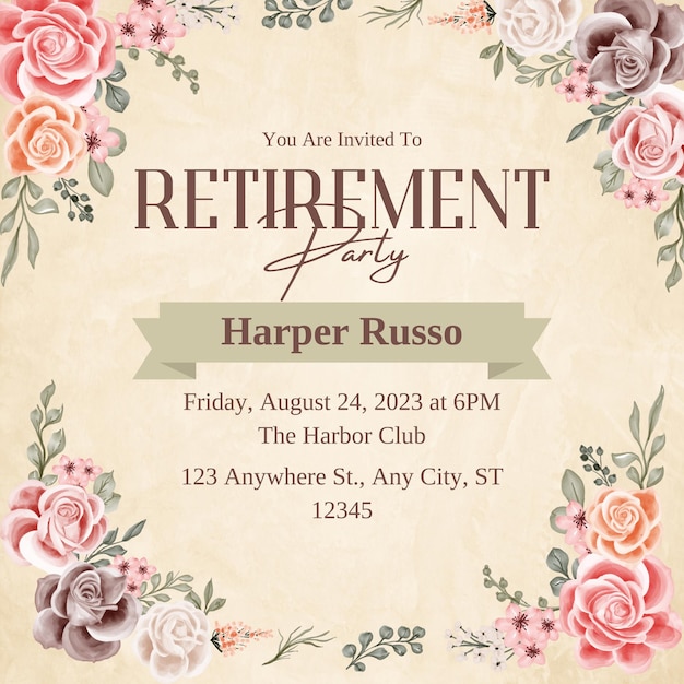 Free vector cream and brown minimalist retirement party invitation