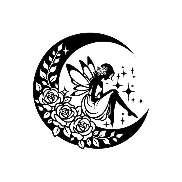 Vector free vector crescent moon with floral motifs design