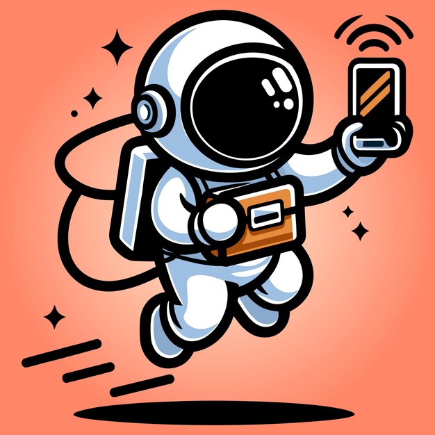 ベクトル 無料ベクトル 可愛い宇宙飛行士 スマートフォン カートゥーン フラット 孤立したイラスト