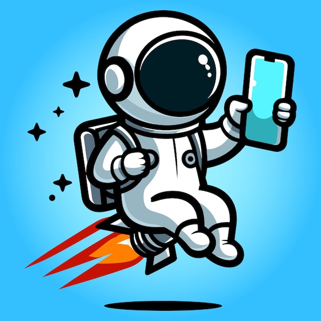 Vector free vector cute astronout hold smartphone cartoon flat isolated illustration