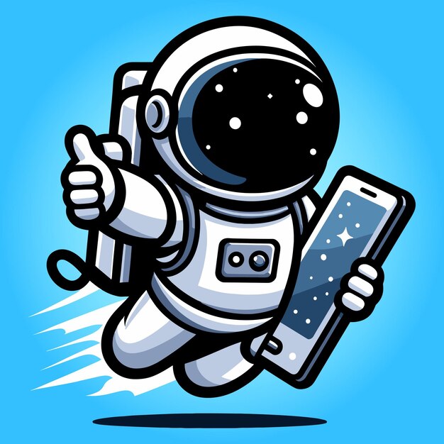 Vector free vector cute astronout hold smartphone cartoon flat isolated illustration