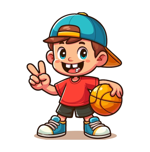 Free vector cute boy play ball cartoon illustration
