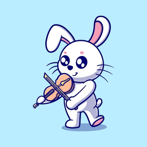 Free vector cute bunny playing violin cartoon icon illustration animal icon concept isolated flat