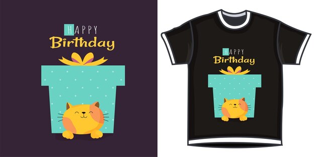 Vector free vector cute cartoon cat poster and merchandising with happy birthday lettering