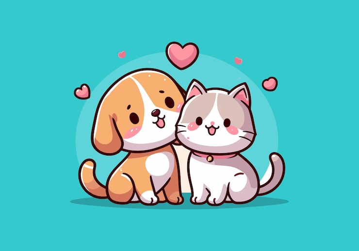 Vector 無料のベクターかわいい猫とコーギー犬漫画ベクトル アイコン イラスト動物の友人のアイコンの概念