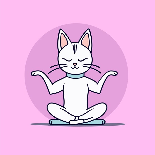 Vector free vector cute cat meditation yoga cartoon vector icon illustration