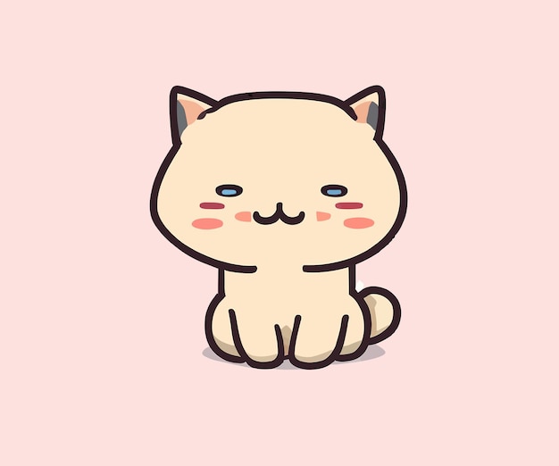 Icon Kawaii, Free Vector Cat Icon, A Lineal Icon Depicting Cartoon