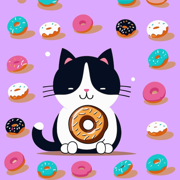 Free vector cute cat with doughnut balloon