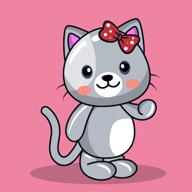 Free vector cute cat with love sign hand cartoon illustration