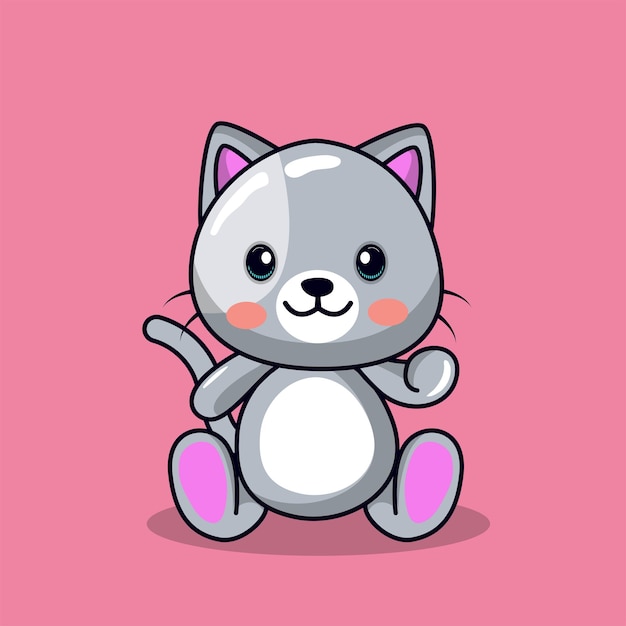 Free vector cute cat with love sign hand cartoon illustration