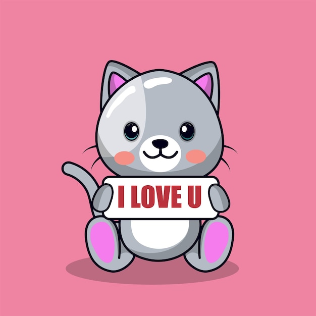 Free vector cute cat with love sign hand cartoon illustration