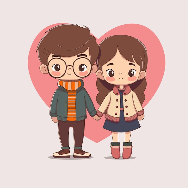 Vector free vector of cute couple holding hands in front of pink heart