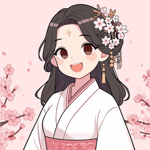 Vector free vector cute girl character celebrate cherry blossom day 2024 cartoon flat isolated illustration