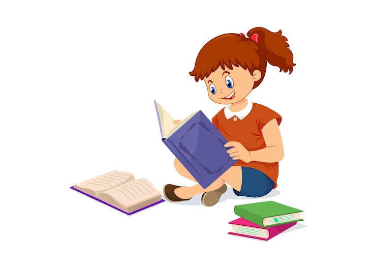 Вектор милая девушка читает книги бесплатно векторы