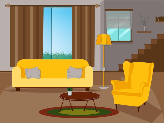 Free vector day scene of living room with furniture