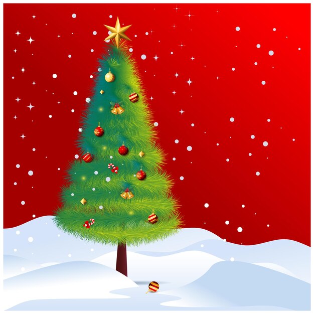 赤い背景でクリスマスツリーを装飾する無料のベクトル