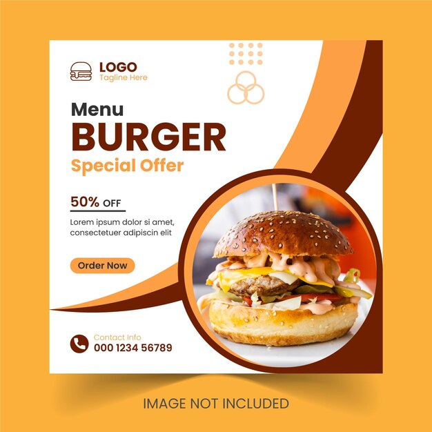 Free Vector Delicious Burger Delicious Food Menu Social Media or Instagram Post Web Banner Template