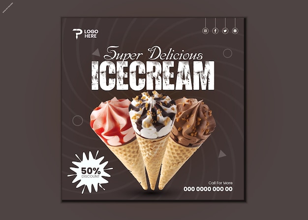 Free vector delicious ice cream social media post design template