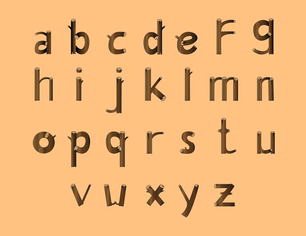 Vettore libero disegno vettoriale caratteri in legno marrone lettera alfabetica