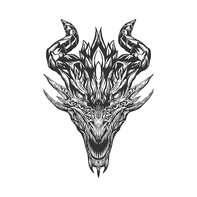 Vector free vector detailed line art dragon head