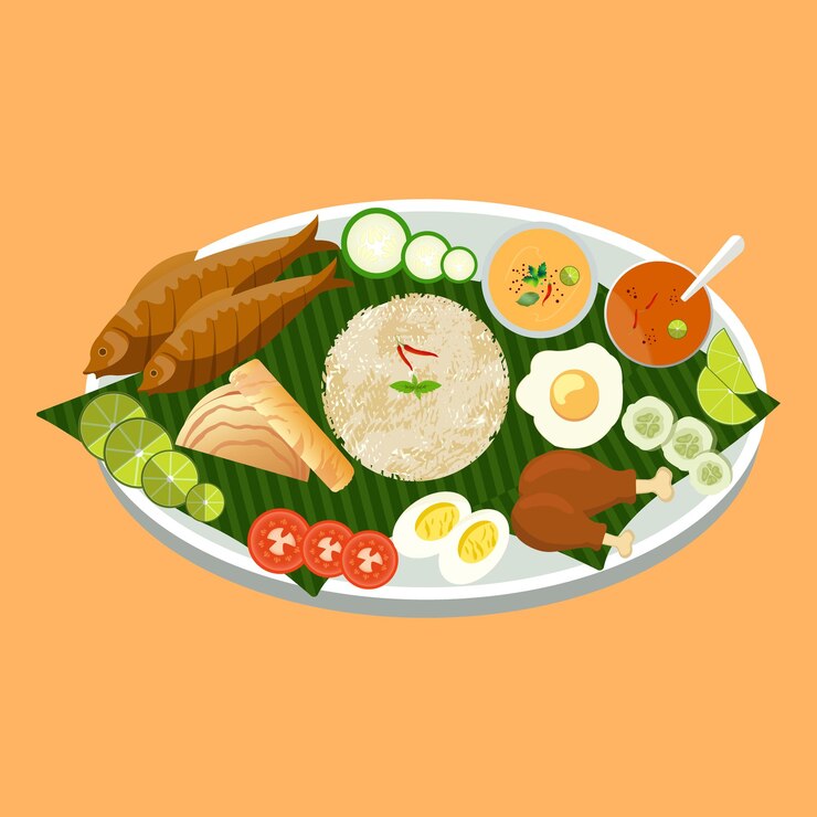 Vector free vector detailed realistic nasi lemak dish illustration