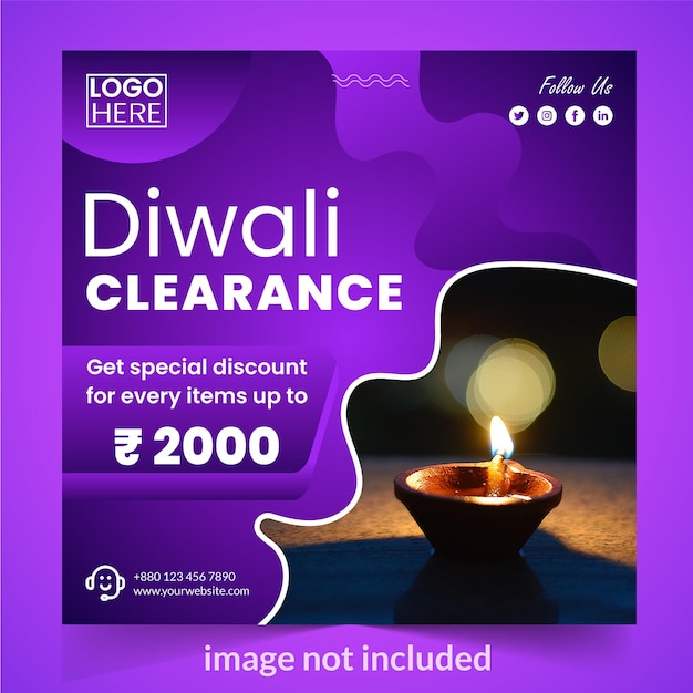 Free vector diwali sale instagram posts set